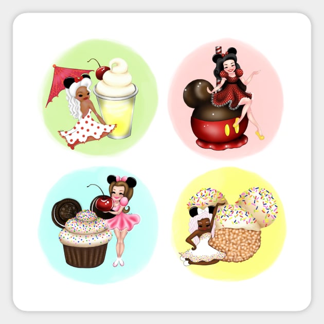 Minnie ladies and Mouse Dessert Treats Ary Sticker by hallieodom